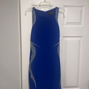 Cachet Blue Sleeveless Dress with Silver Embellishments